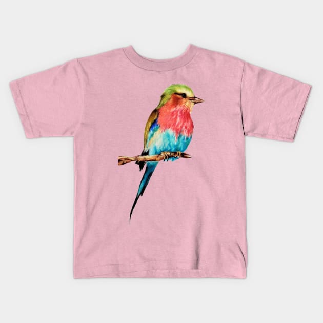 Lonely Colorful Bird On A Branch Kids T-Shirt by Divan